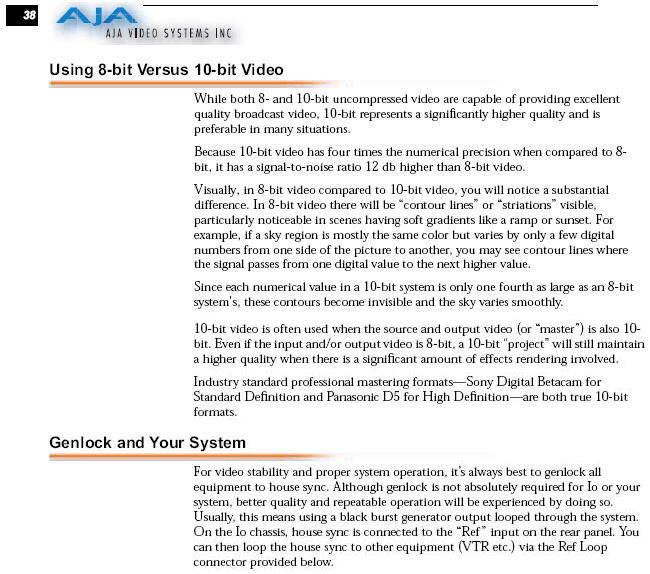 AJA Io System 8- vs 10_bit Capture and Genlock